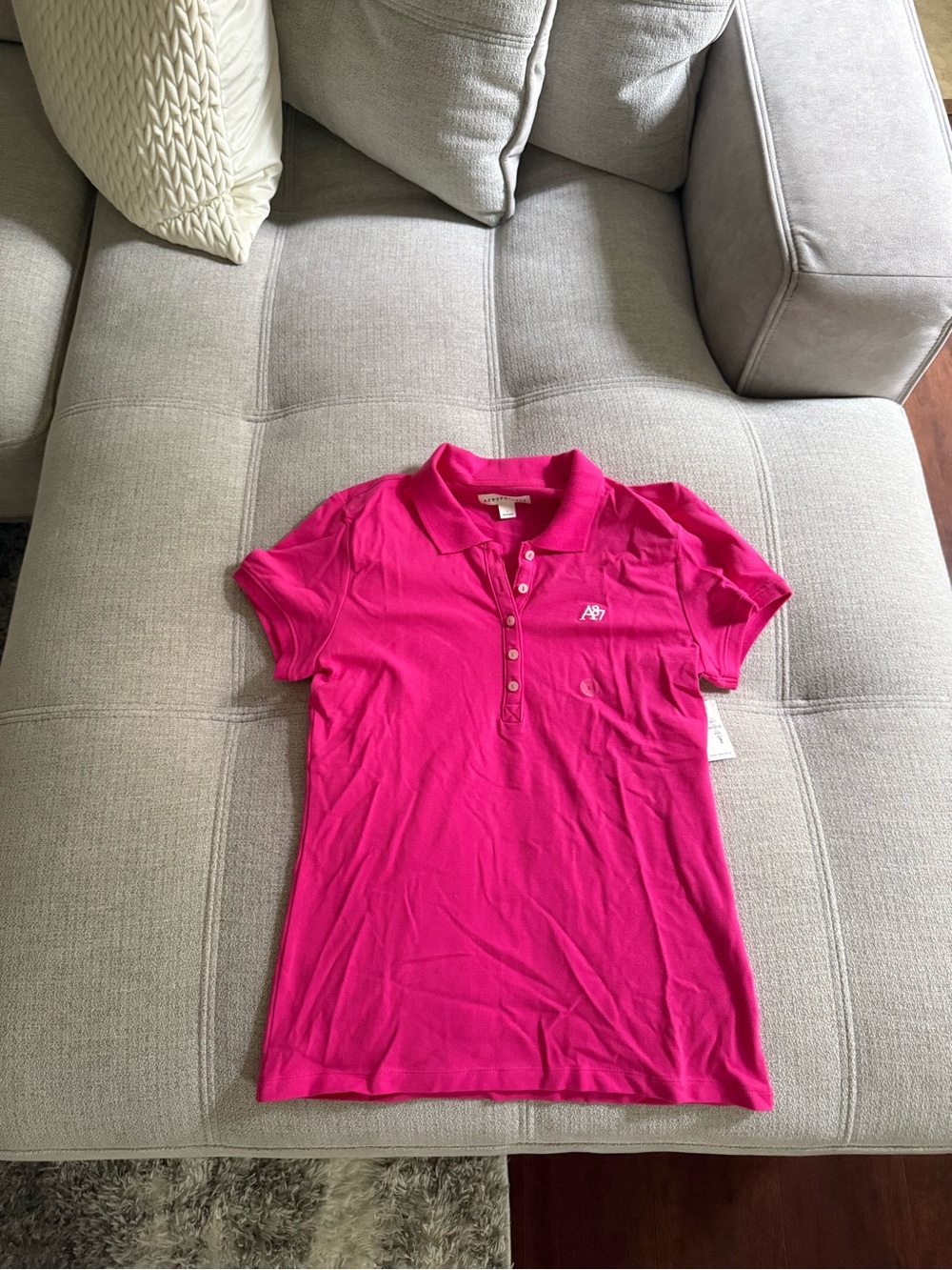 Aeropostale Hot Pink Short Sleeve Button-Down Polo